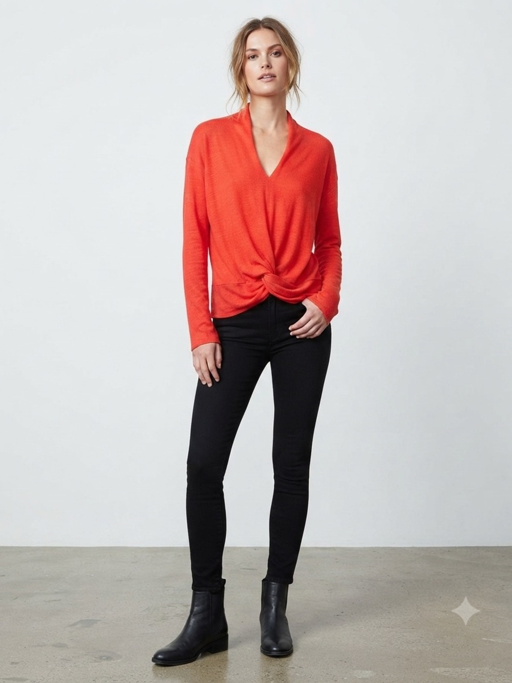 Anthropologie Sanctuary Bright Red Twist-Knot Long Sleeve Top XL NWOT